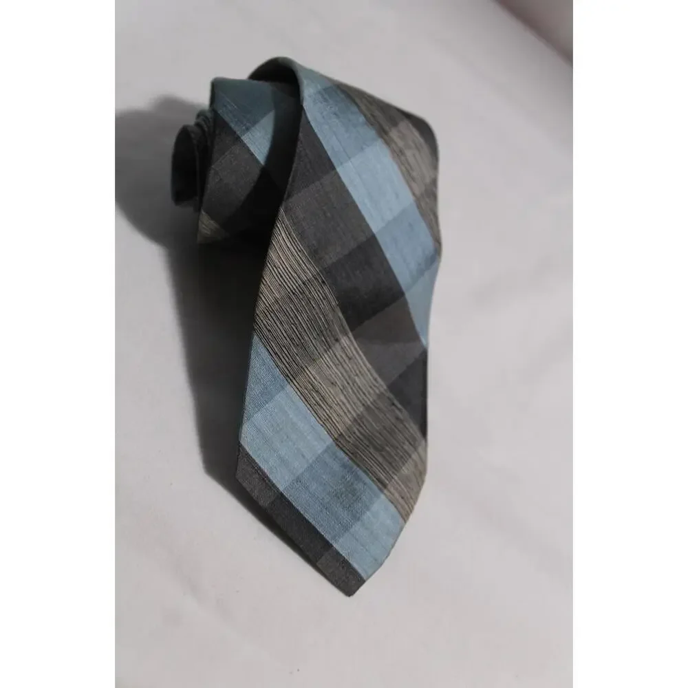 Vintage 1960s REGAL Silk Plaid Necktie, Light Blue & Gray, 2.5 X 52